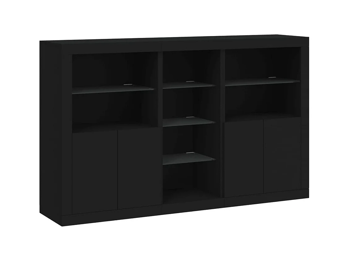 Aparador cómoda cómoda armario mueble organizador cocina salón salón con luces LED 162 x 37 x 100 cm negro 02_0030016