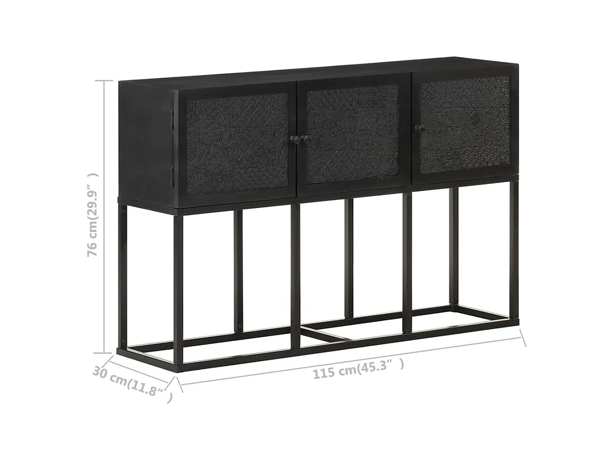 Buffet aparador cômoda armário unidade de armazenamento organizador cozinha sala sala 115 x 30 x 76 cm madeira de mangueira maciça preta 02_0029526