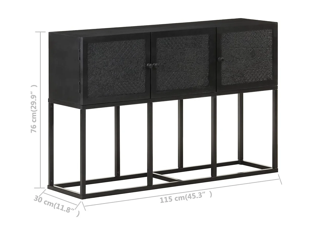 Buffet aparador cômoda armário unidade de armazenamento organizador cozinha sala sala 115 x 30 x 76 cm madeira de mangueira maciça preta 02_0029526