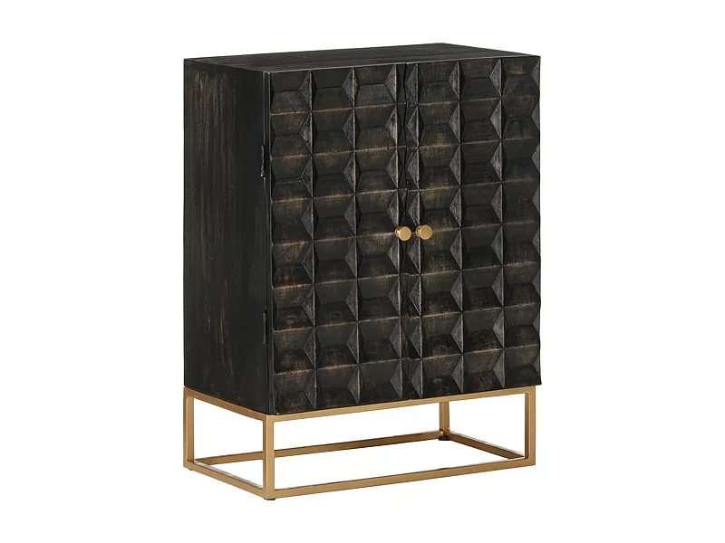 Credenza buffet cassettiera mobile contenitore organizer cucina soggiorno soggiorno 55 x 34 x 75 cm legno massello di mango e ferro nero 02_0035953