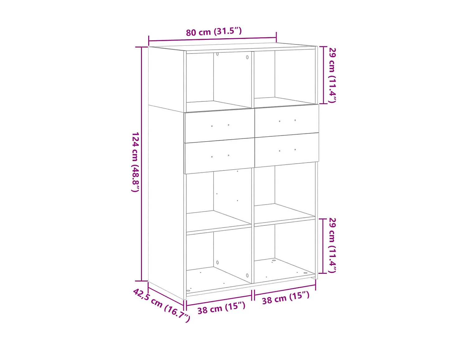 Aparador cômoda armário armário organizador cozinha sala sala alta Sonoma 80 x 42,5 x 124 cm madeira trabalhada marrom 02_0034208