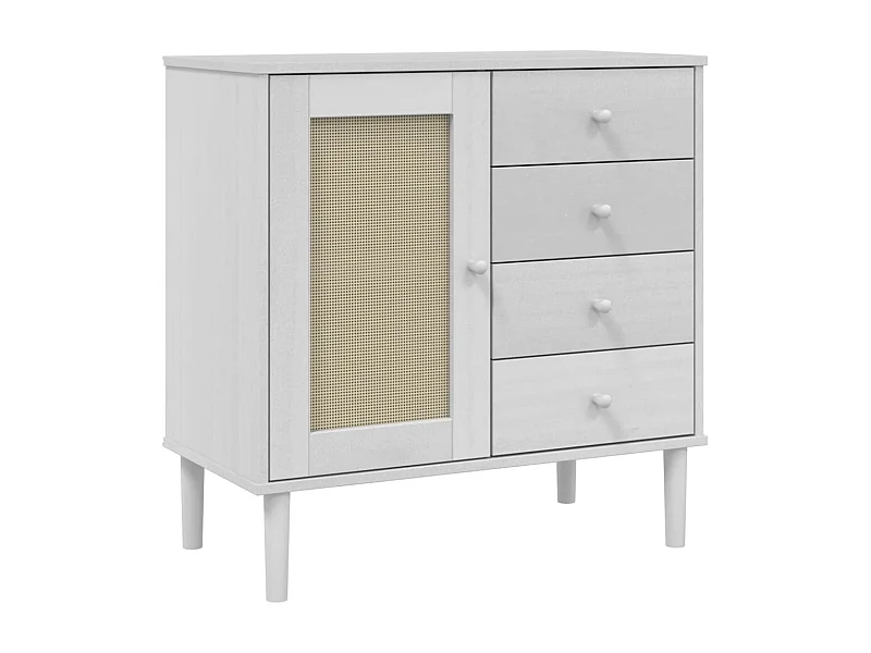 Aparador buffet cómoda mueble mueble de almacenaje organizador cocina salón salón aspecto ratán 80 x 40 x 80 cm madera maciza de pino blanco 02_0036226