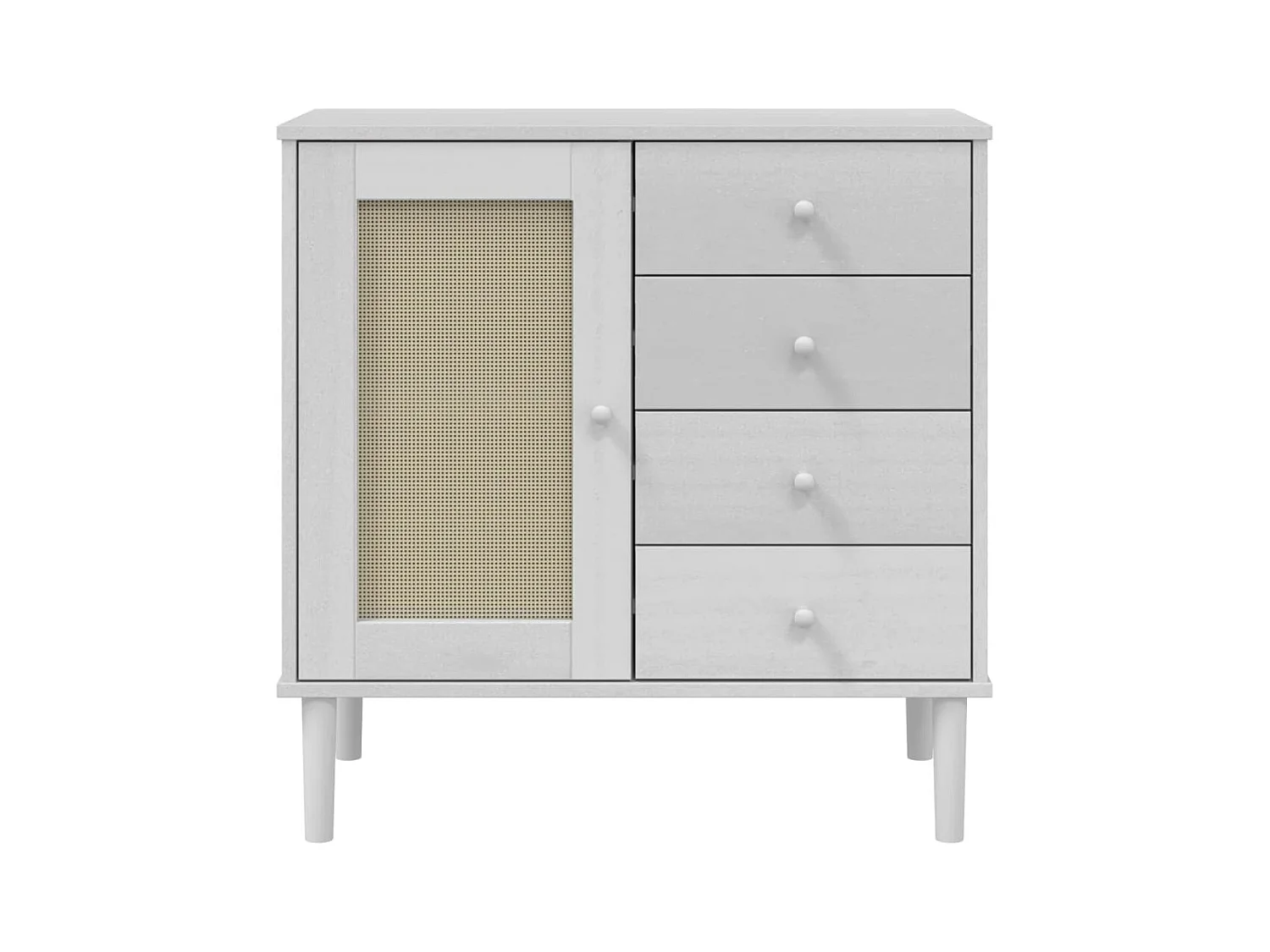 Credenza buffet cassettiera mobile contenitore organizer cucina soggiorno soggiorno effetto rattan 80 x 40 x 80 cm legno massiccio di pino bianco 02_0036226