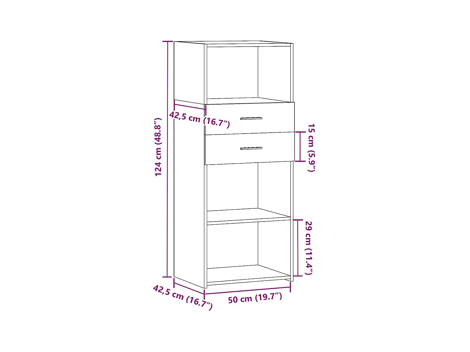 Aparador buffet cómoda armario mueble organizador cocina salón salón alto 50 x 42,5 x 124 cm madera contrachapada negro 02_0034935