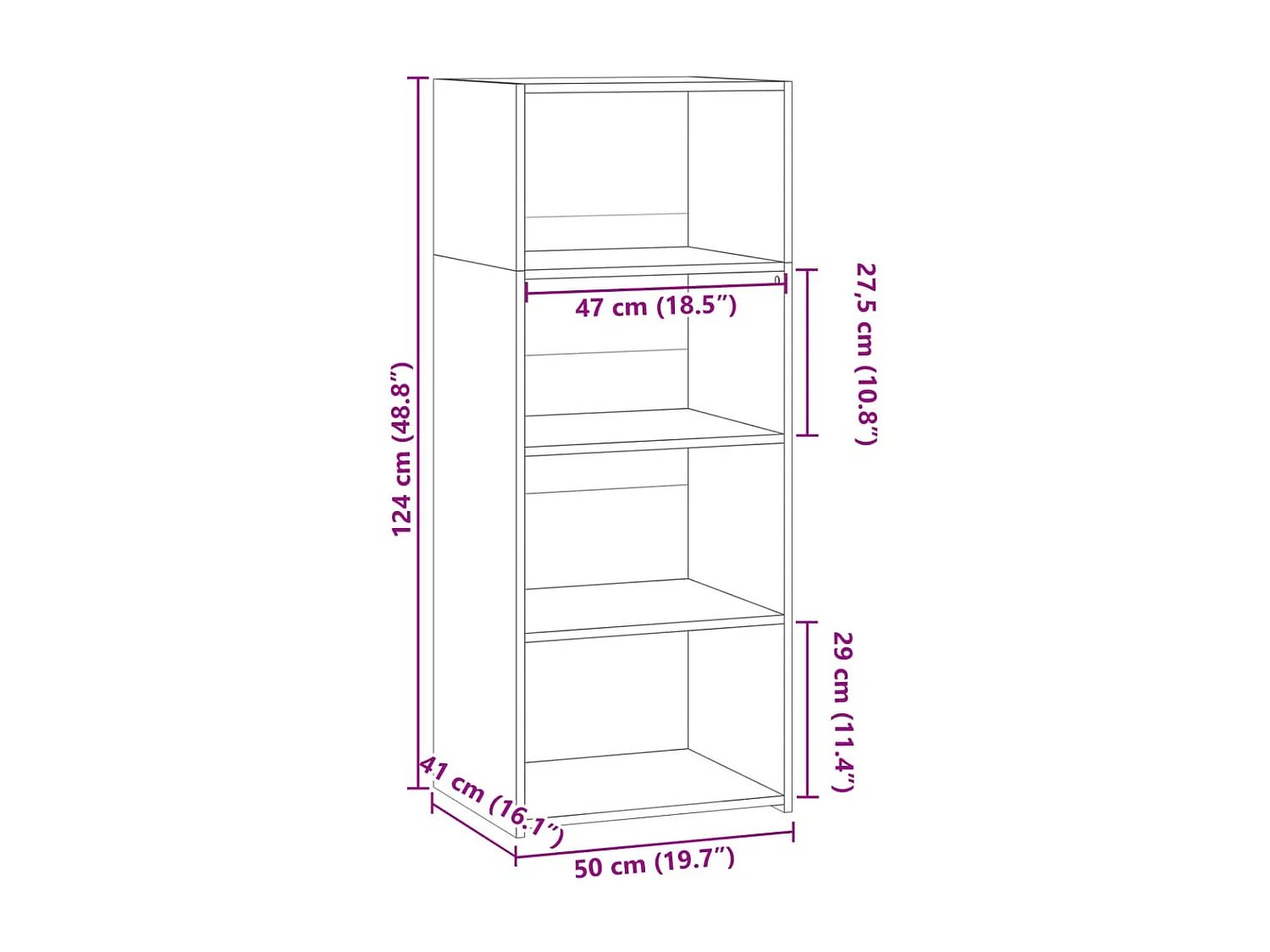 Aparador cómoda cómoda armario mueble organizador cocina salón salón alto Sonoma 50 x 41 x 124 cm madera contrachapada gris 02_0035370