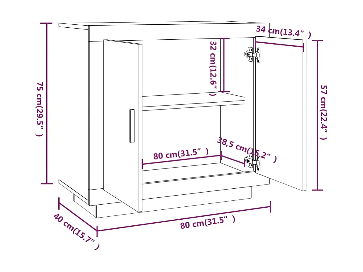 Aparador buffet cómoda mueble mueble de almacenaje organizador cocina salón salón 80 x 40 x 75 cm madera contrachapada marrón 02_0031432