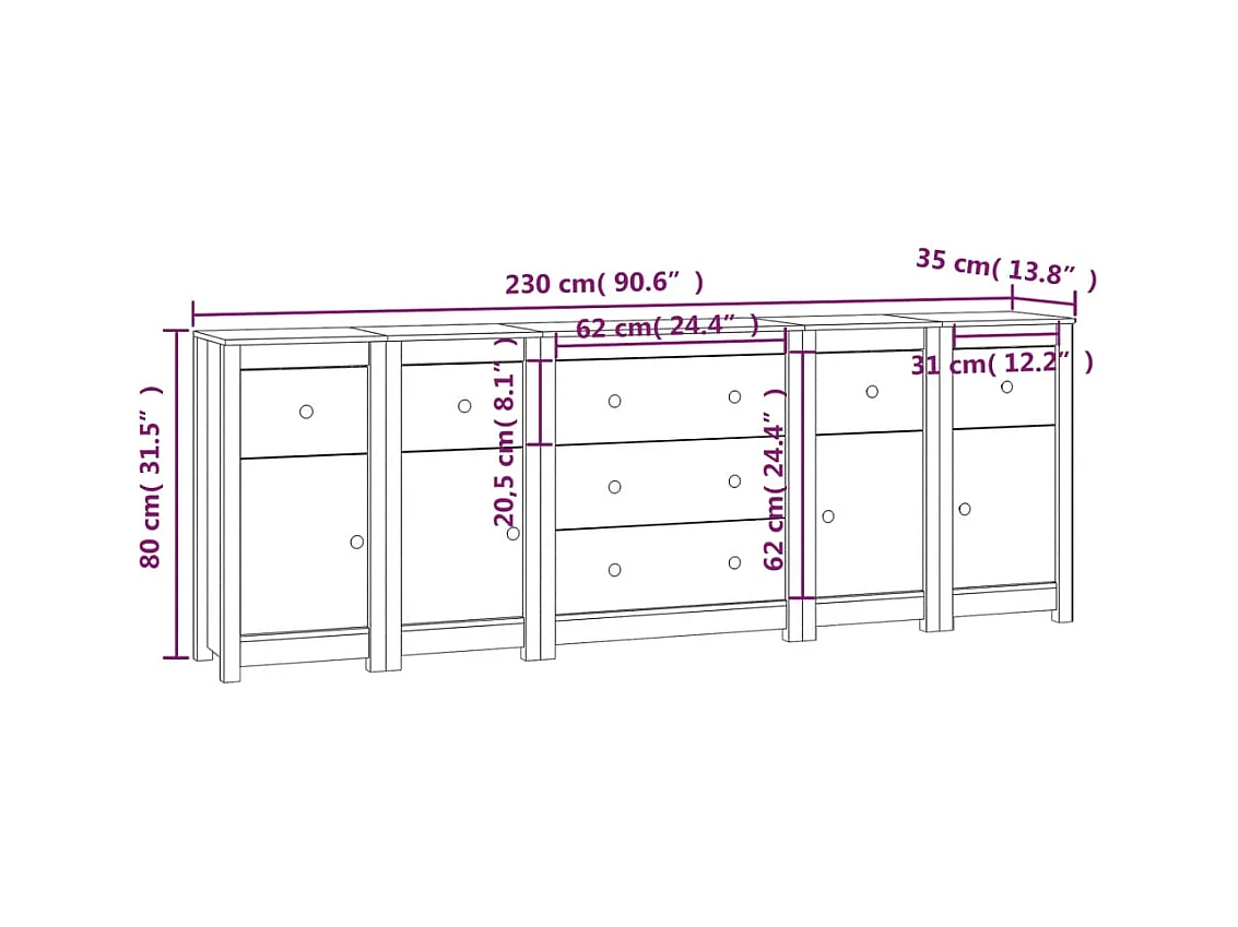 bahut commode armoire bois blanche 230 x 35 x 80 cm 02_0030217
