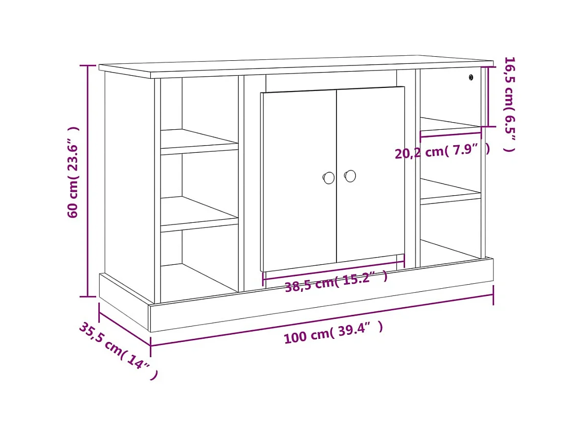 Aparador buffet cómoda mueble mueble de almacenaje organizador cocina salón salón 100 x 35,5 x 60 cm madera contrachapada gris 02_0031822