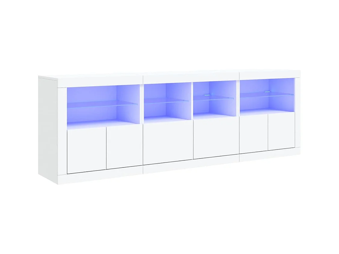 Aparador cómoda cómoda armario mueble organizador cocina salón salón con luces LED 202 x 37 x 67 cm blanco 02_0029843
