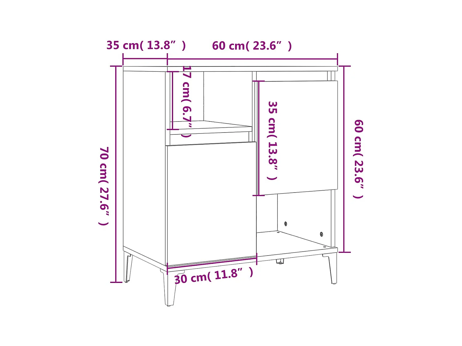 Aparador buffet cómoda mueble mueble de almacenaje organizador cocina salón salón 60 x 35 x 70 cm madera contrachapada blanco 02_0030362