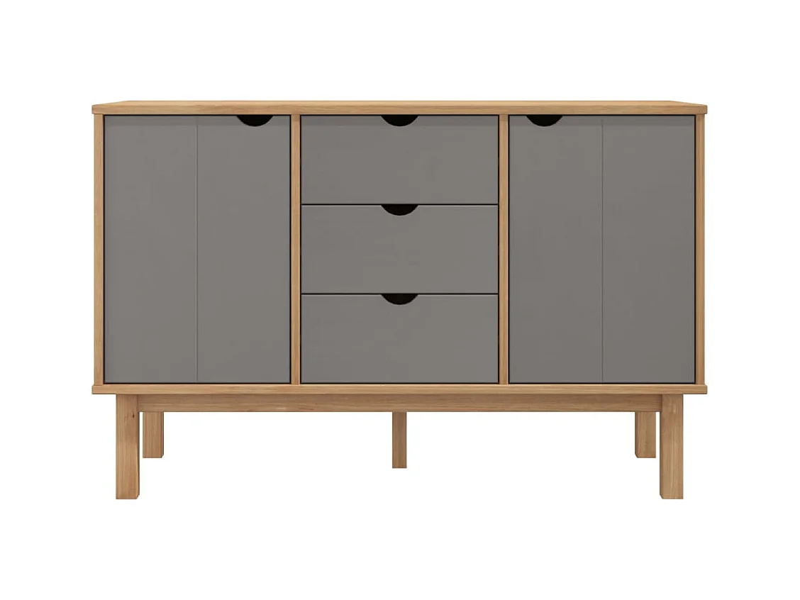 Aparador Buffet Cómoda Armario Unidad de Almacenamiento Organizador Cocina Salón Salón y 113,5 x 43 x 73 cm Madera Maciza Pino Gris 02_0036187