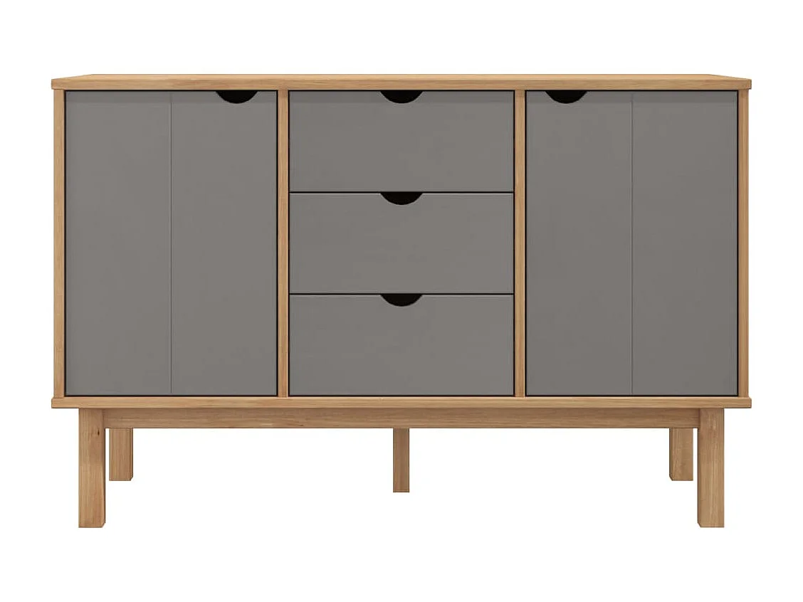 Aparador Buffet Cómoda Armario Unidad de Almacenamiento Organizador Cocina Salón Salón y 113,5 x 43 x 73 cm Madera Maciza Pino Gris 02_0036187