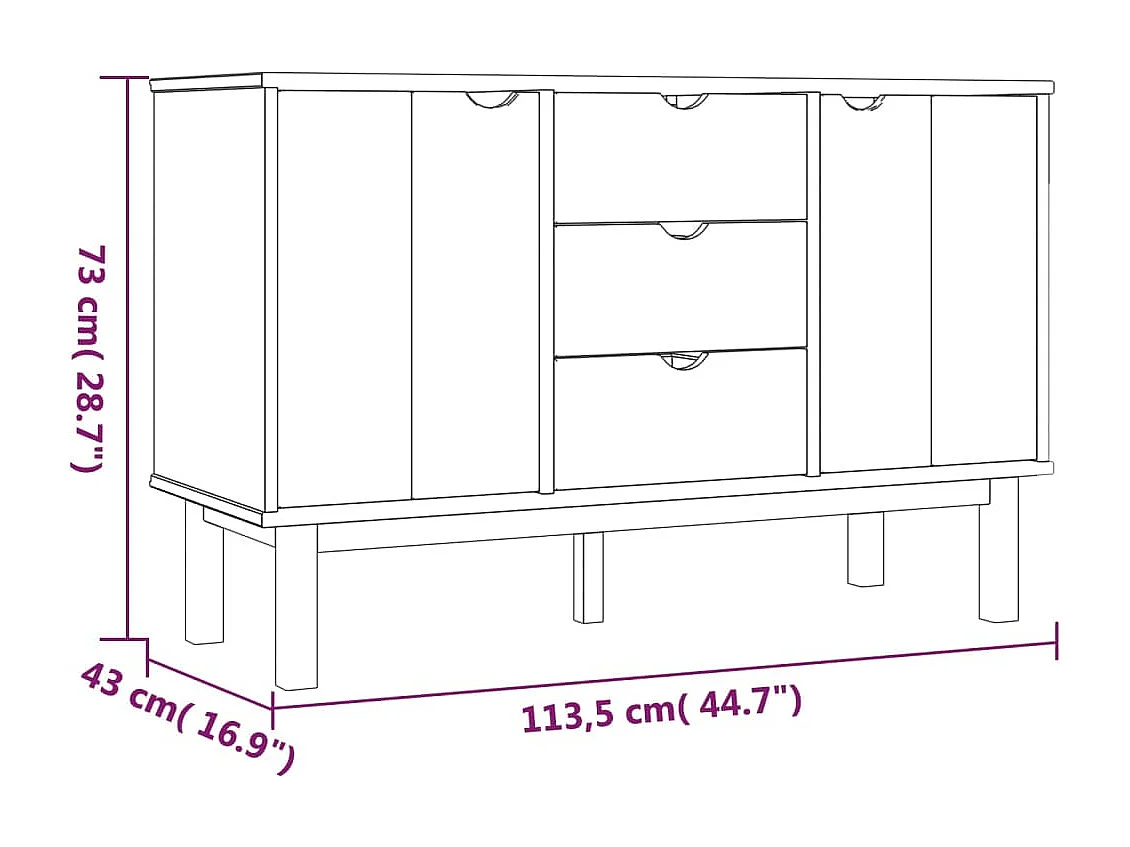 Aparador Buffet Cómoda Armario Unidad de Almacenamiento Organizador Cocina Salón Salón y 113,5 x 43 x 73 cm Madera Maciza Pino Gris 02_0036187