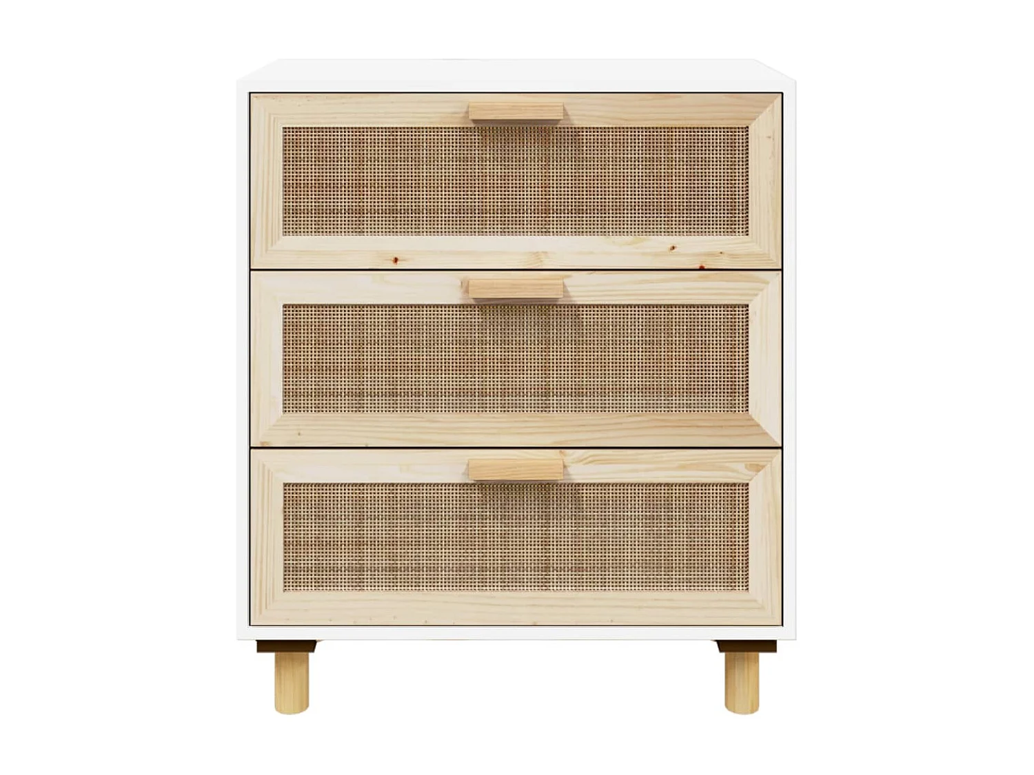 Aparador cómoda armario mueble organizador cocina salón salón 60 x 30 x 70 cm madera maciza de pino y ratán blanco natural 02_0030333