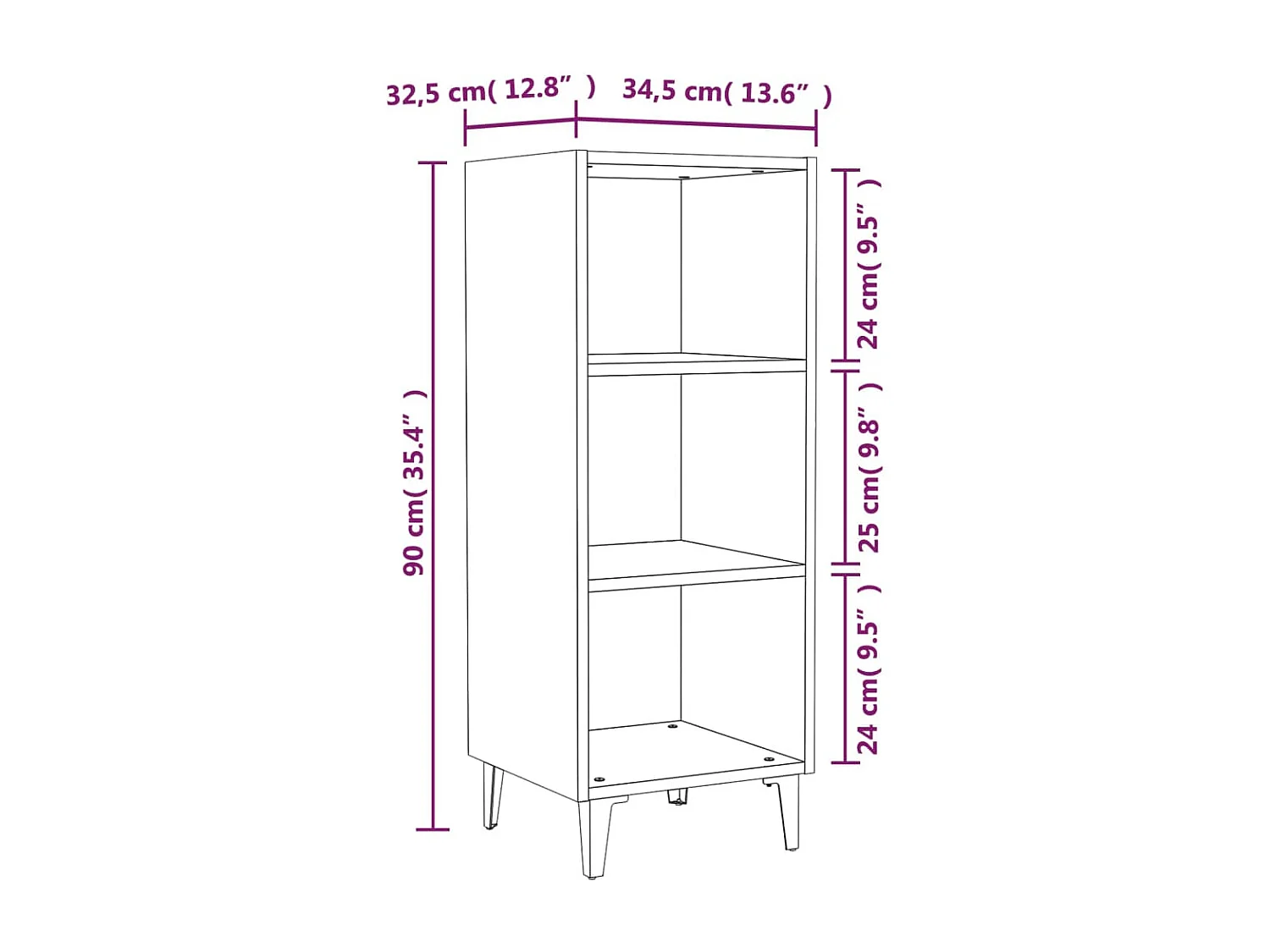 Aparador cómoda cómoda armario mueble organizador cocina salón brillante 34,5 x 32,5 x 90 cm madera contrachapada blanco 02_0030582