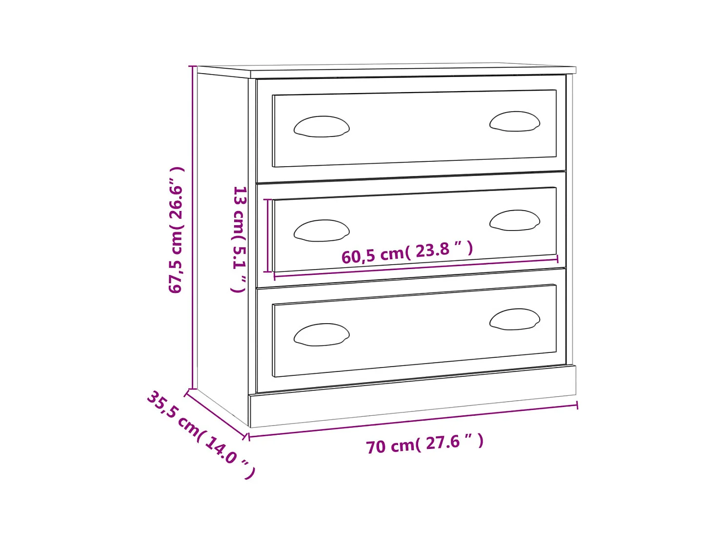 Credenza buffet cassettiera mobile contenitore organizer cucina soggiorno soggiorno 70 x 35,5 x 67,5 cm derivati ​​del legno bianco 02_0030489
