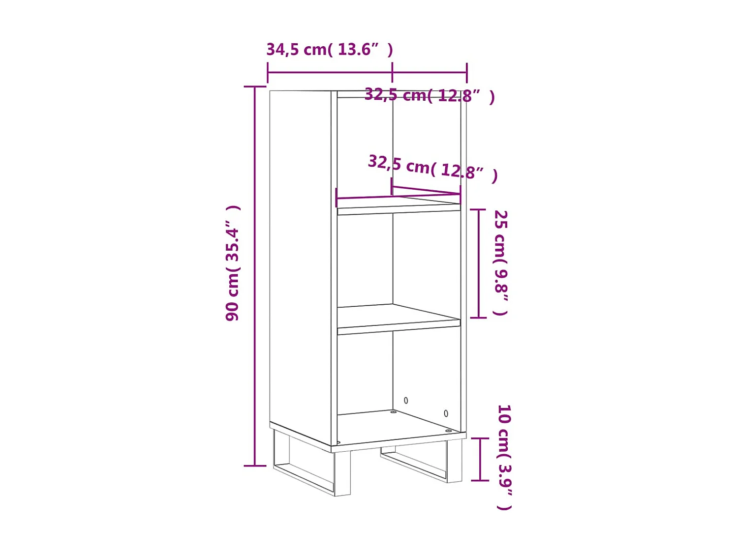 Aparador cômoda armário armário organizador cozinha sala brilhante 34,5 x 32,5 x 90 cm madeira trabalhada branco 02_0030585