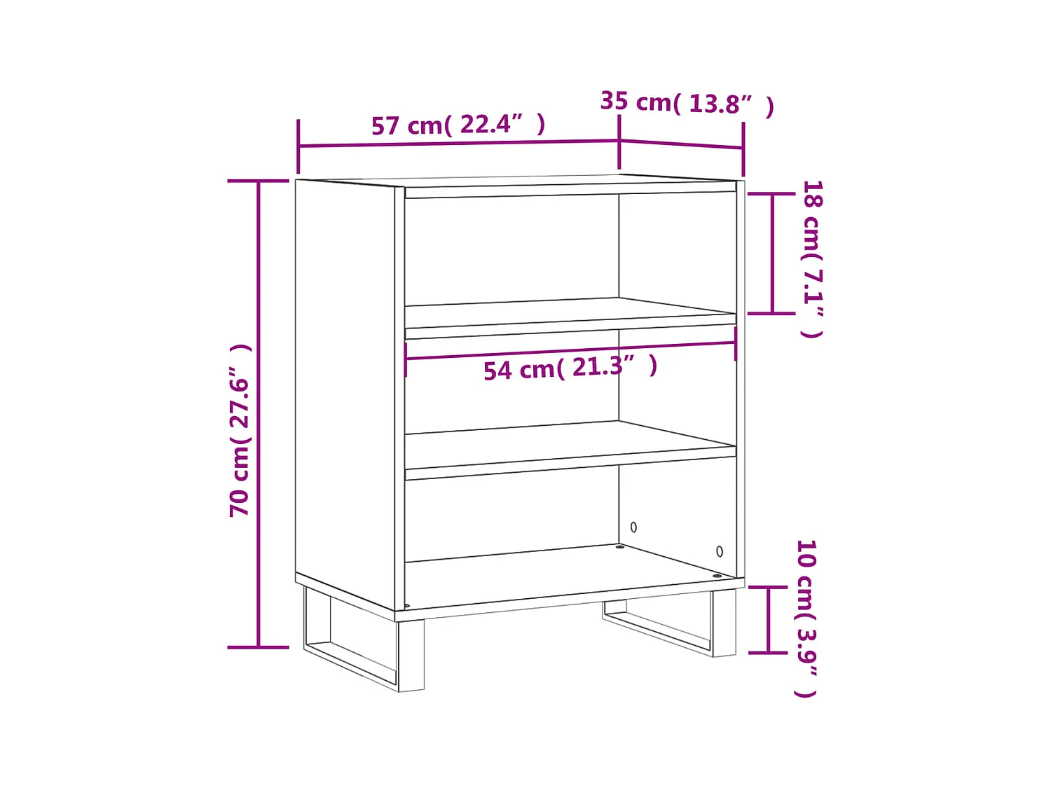 Aparador buffet cómoda armario unidad de almacenamiento organizador cocina salón salón 57 x 35 x 70 cm madera contrachapada negra 02_0035954