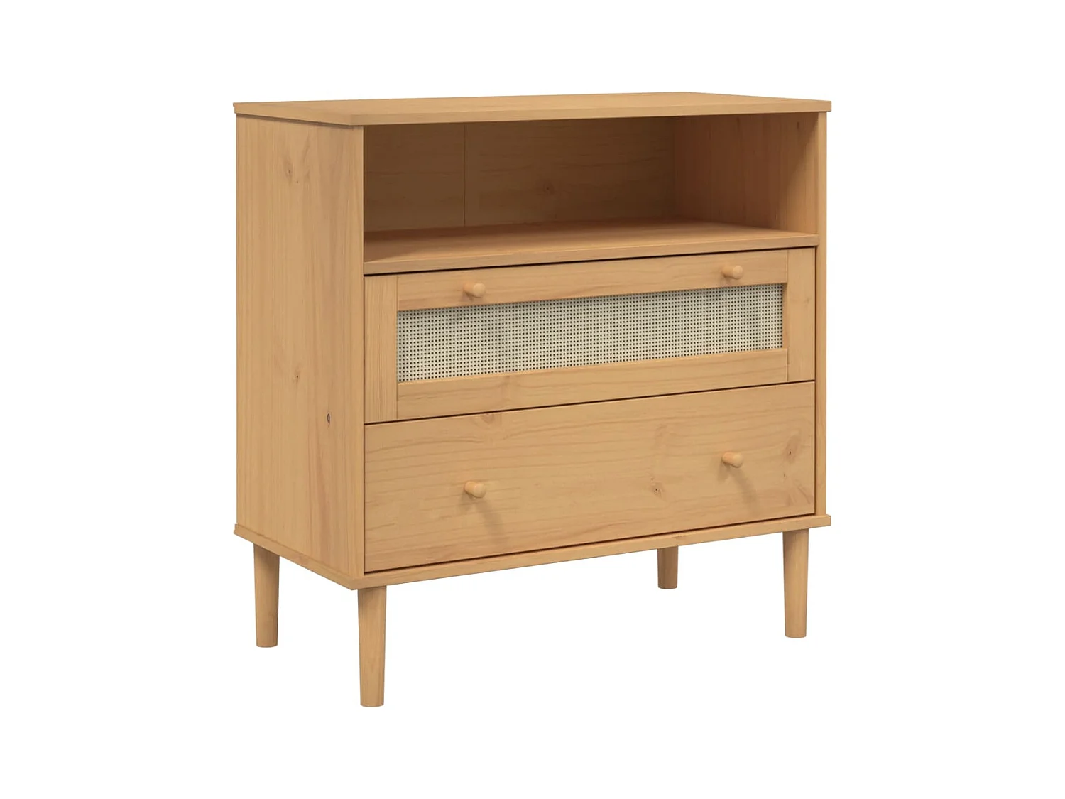 Credenza buffet cassettiera mobile contenitore organizer cucina soggiorno soggiorno effetto rattan 80 x 40 x 80 cm legno di pino massiccio marrone 02_0036233