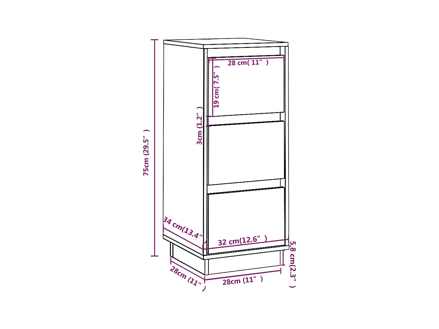 bahut commode armoire bois blanche 32 x 34 x 75 cm 02_0036655
