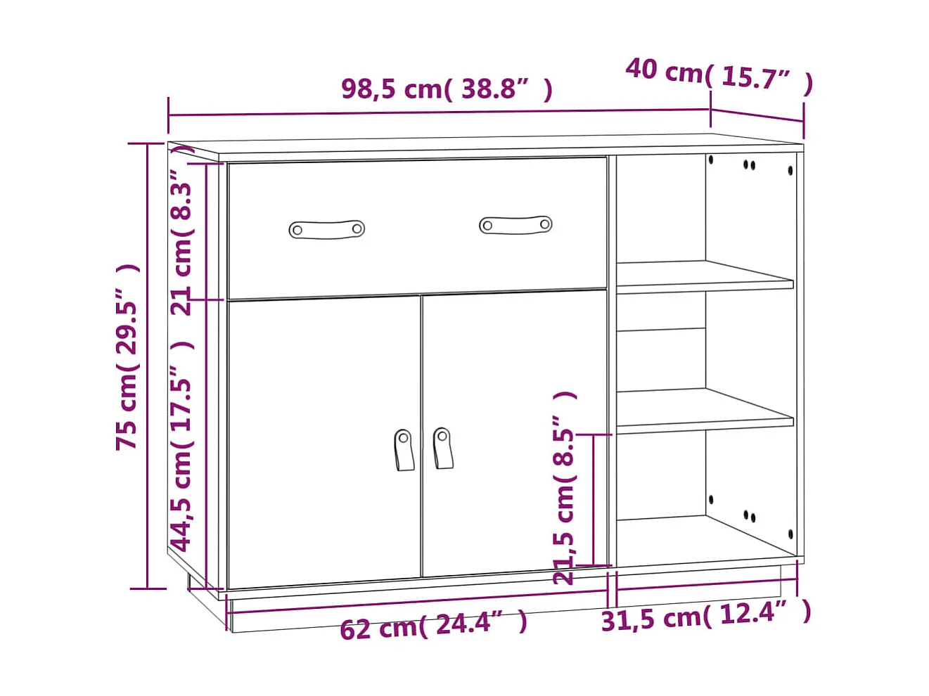 bahut commode armoire bois marron 98.5 x 40 x 75 cm 02_0035769
