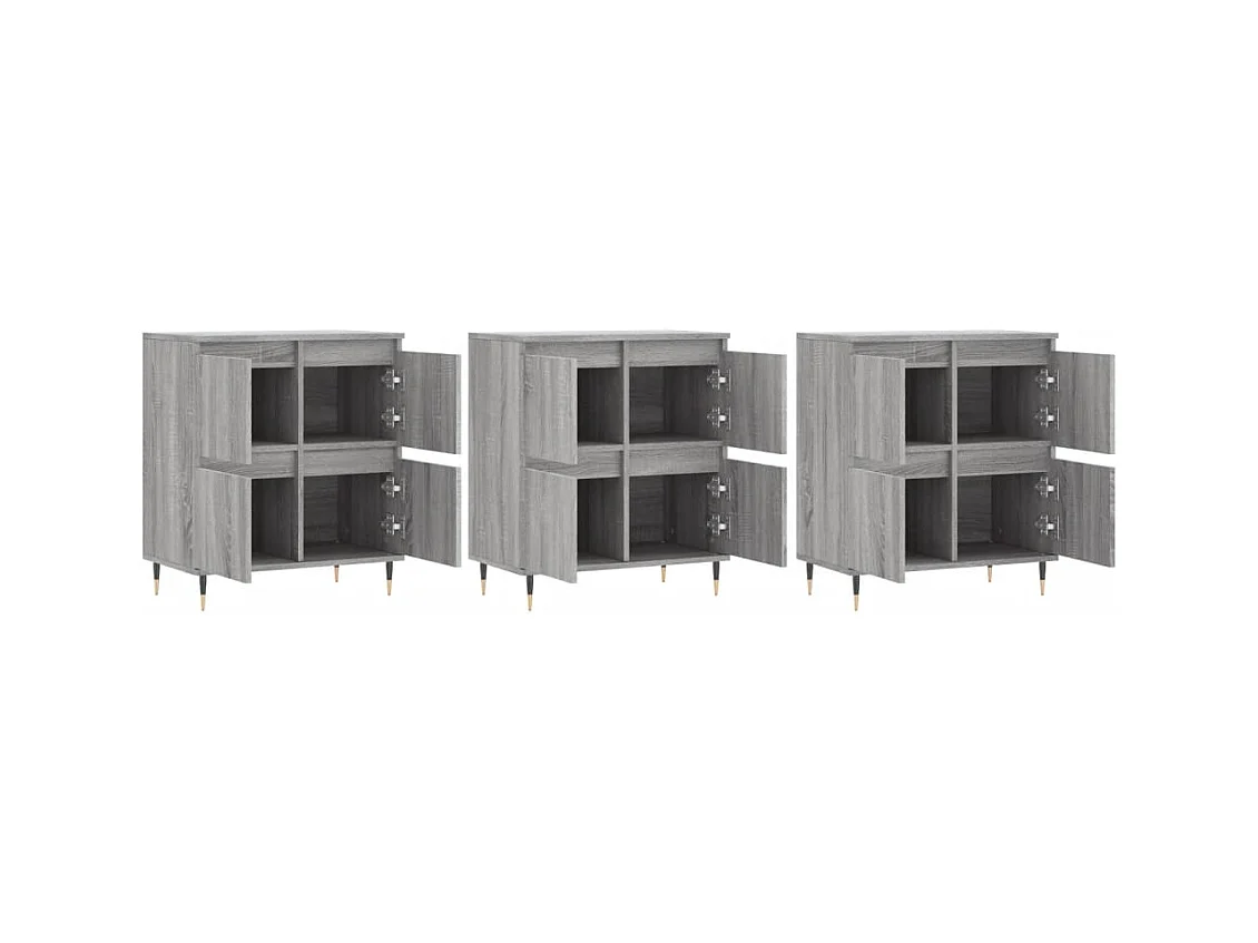 Credenza buffet cassettiera mobile contenitore organizer cucina soggiorno soggiorni 3 pz sonoma MDF grigio 02_0037176