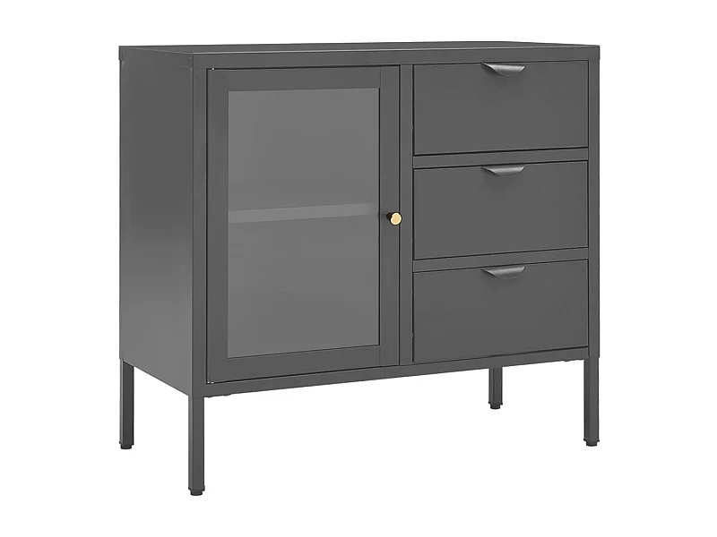 Credenza cassettiera armadio contenitore organizer cucina soggiorno soggiorno 75 x 35 x 70 cm acciaio e vetro temperato antracite 02_0029711