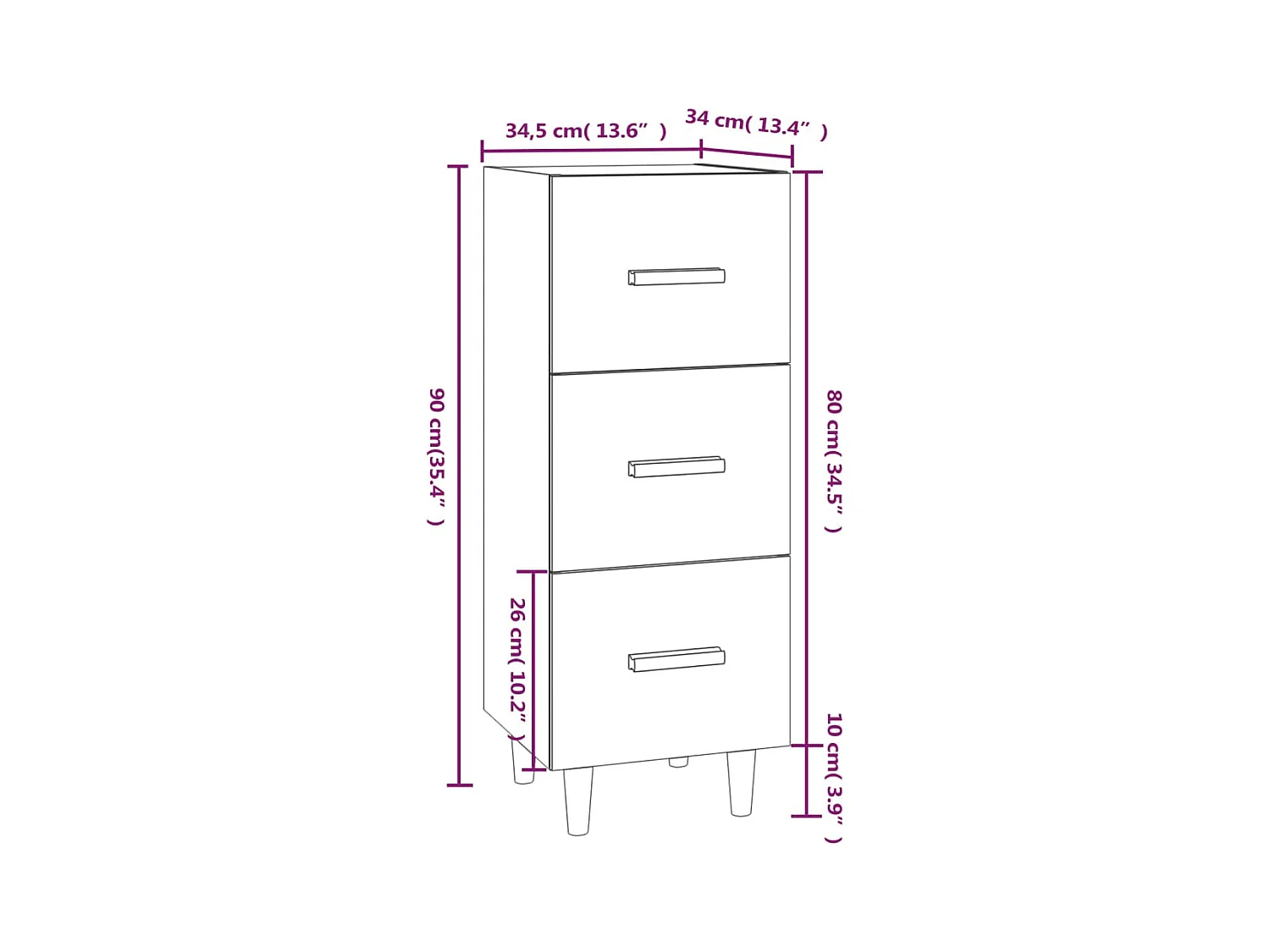 Buffet aparador cômoda armário unidade de armazenamento organizador cozinha sala de estar 34,5 x 34 x 90 cm madeira trabalhada marrom 02_0030903