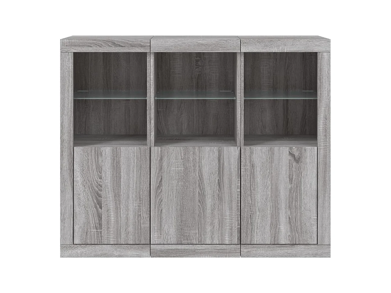 Credenza Credenza Cassettiera Armadietto Portaoggetti Cucina Soggiorno Soggiorno con luci a LED 3 Pezzi Sonoma Engineered Wood Grigio 02_0037231