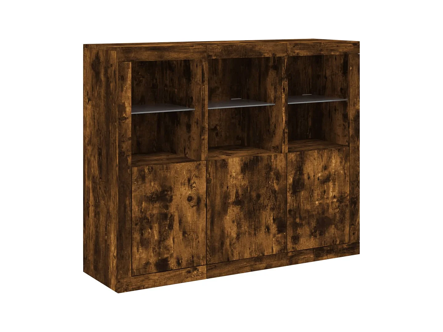 Credenza Credenza Comò Armadietto Portaoggetti Organizer Cucina Soggiorno Soggiorno con luci a LED 3 pezzi Legno composito marrone 02_0037212