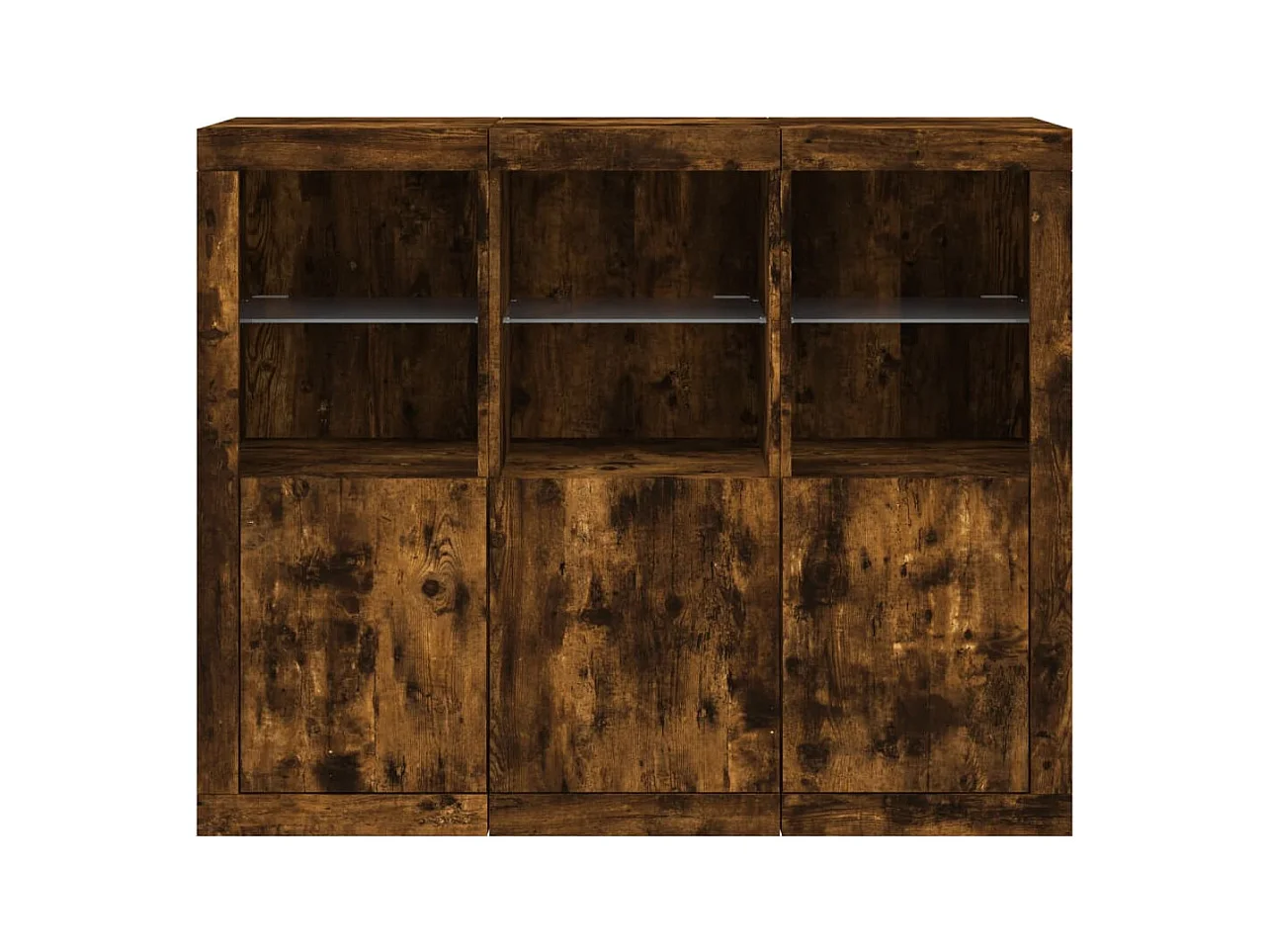 Credenza Credenza Comò Armadietto Portaoggetti Organizer Cucina Soggiorno Soggiorno con luci a LED 3 pezzi Legno composito marrone 02_0037212