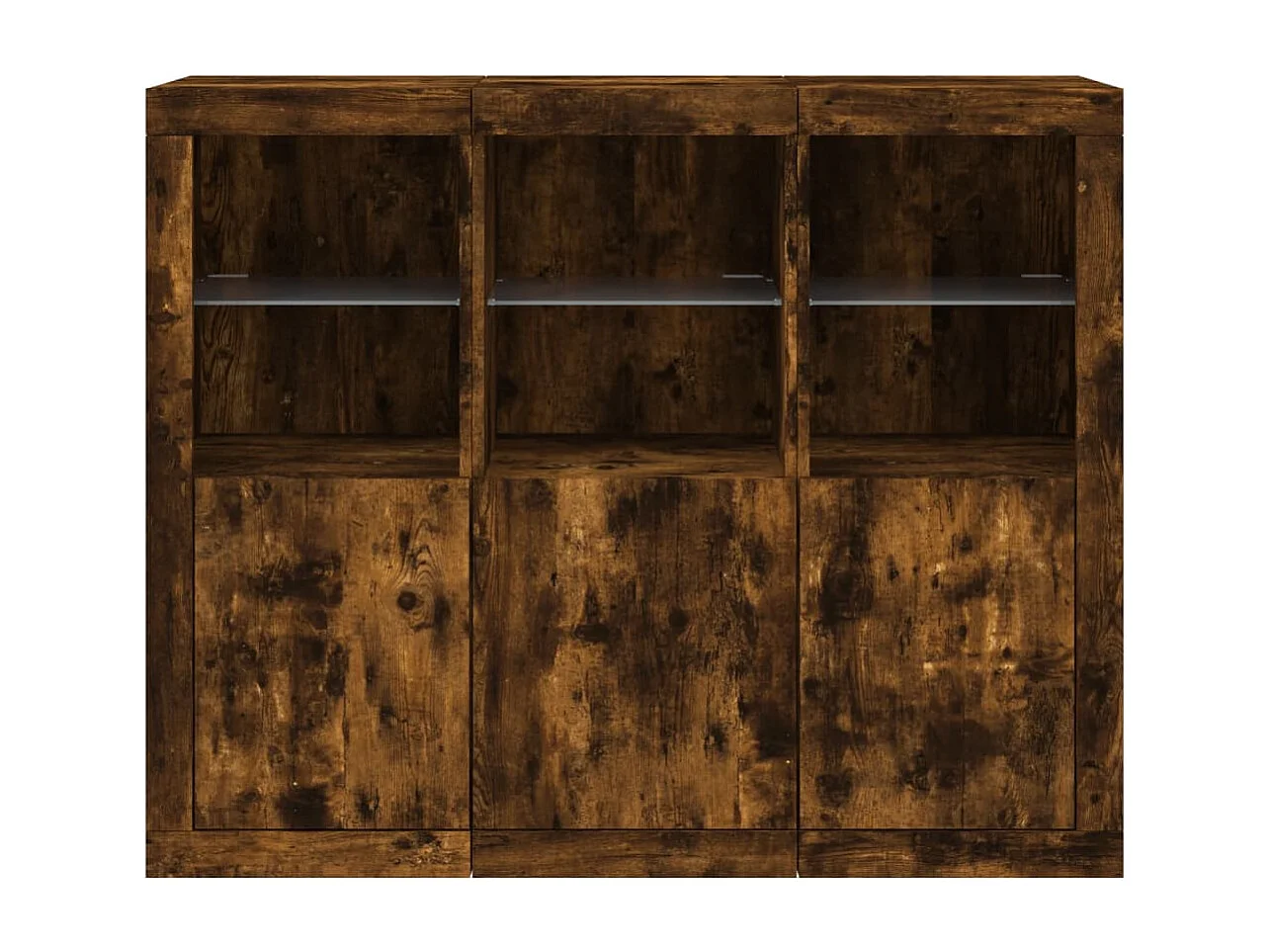 Credenza Credenza Comò Armadietto Portaoggetti Organizer Cucina Soggiorno Soggiorno con luci a LED 3 pezzi Legno composito marrone 02_0037212