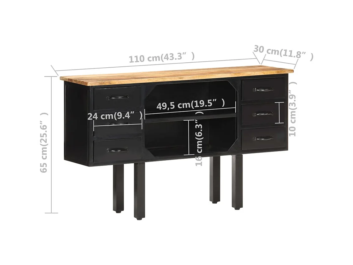 Aparador cómoda armario mueble organizador cocina salón salón 110 x 30 x 65 cm madera maciza de mango en bruto y acero marrón 02_0029509