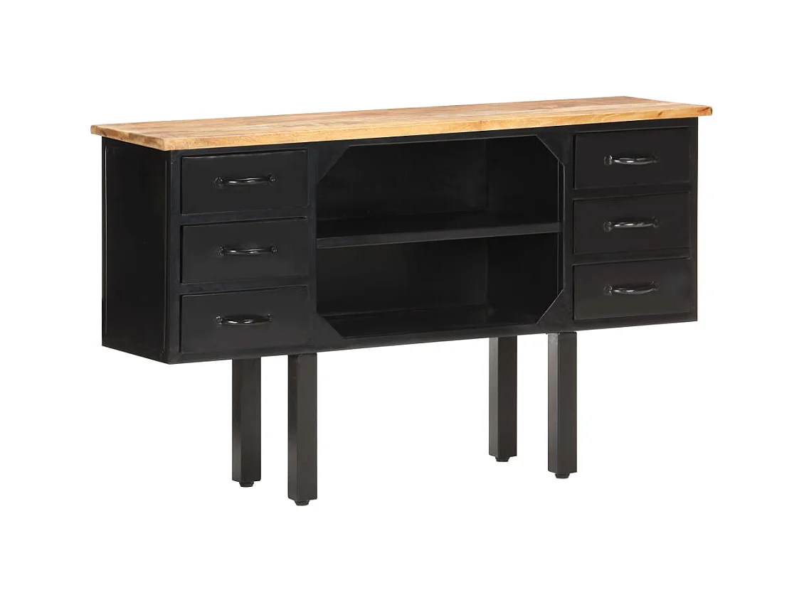 Aparador cómoda armario mueble organizador cocina salón salón 110 x 30 x 65 cm madera maciza de mango en bruto y acero marrón 02_0029509