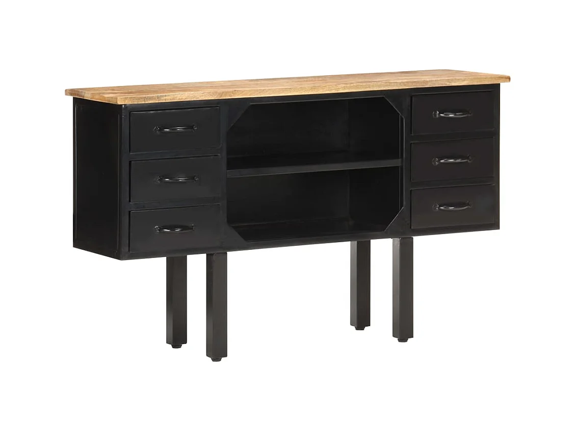 Aparador cómoda armario mueble organizador cocina salón salón 110 x 30 x 65 cm madera maciza de mango en bruto y acero marrón 02_0029509