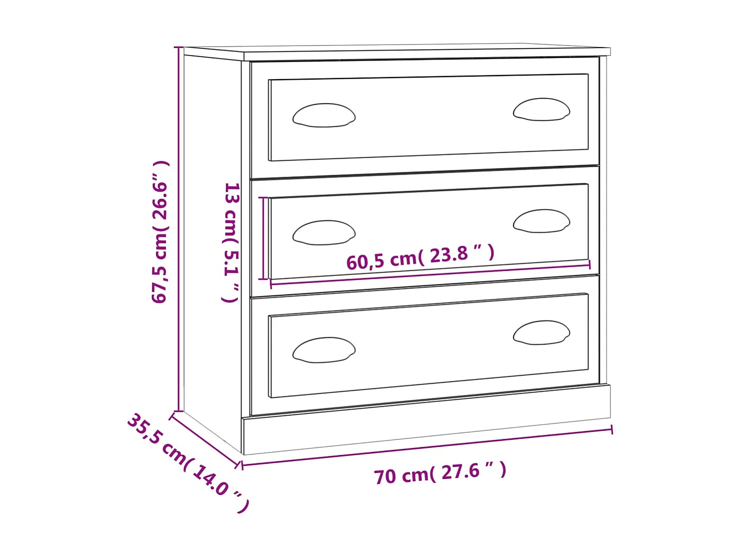 Aparador buffet cómoda mueble mueble de almacenaje organizador cocina salón salón 70 x 35,5 x 67,5 cm madera contrachapada gris 02_0032082