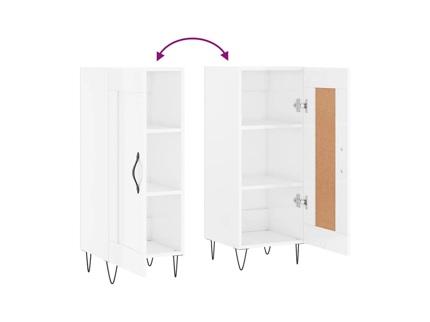 Buffet aparador cômoda armário unidade de armazenamento organizador cozinha sala brilhante 34,5 x 34 x 90 cm madeira trabalhada branca 02_0030630