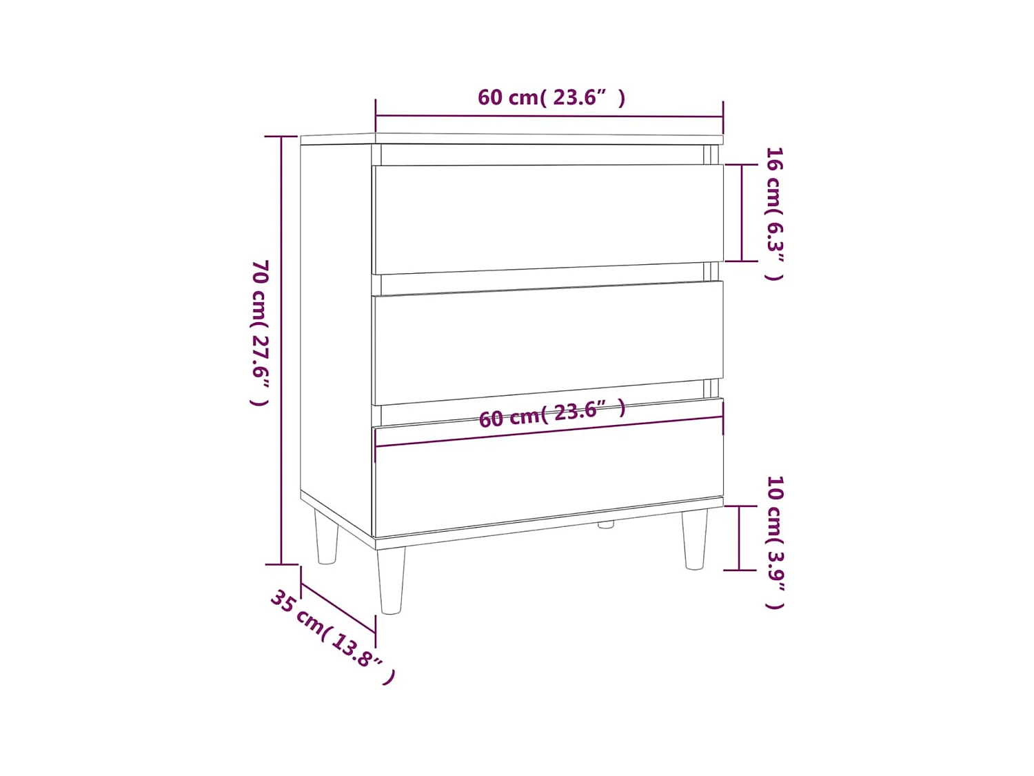 Credenza cassettiera cassettiera mobile contenitore organizer cucina soggiorno soggiorno 60 x 35 x 70 cm derivati ​​del legno bianco 02_0030352