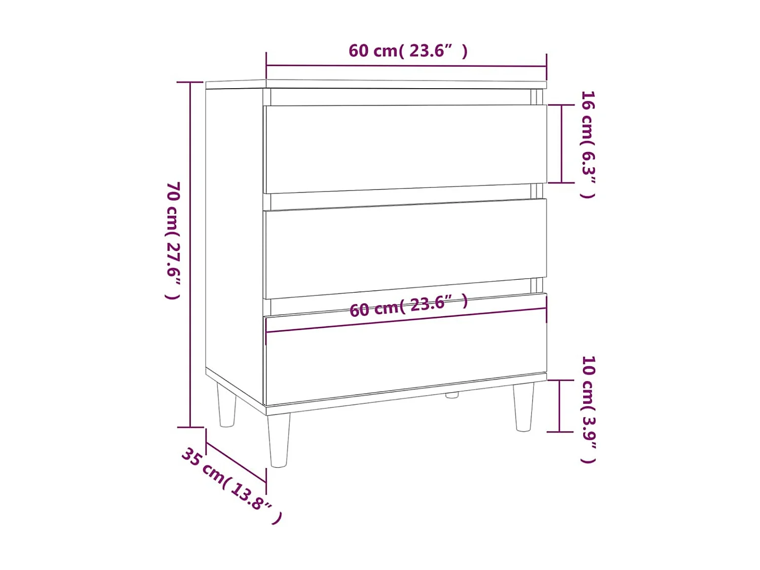 Aparador cómoda cómoda mueble mueble de almacenaje organizador cocina salón salón 60 x 35 x 70 cm madera contrachapada blanco 02_0030352