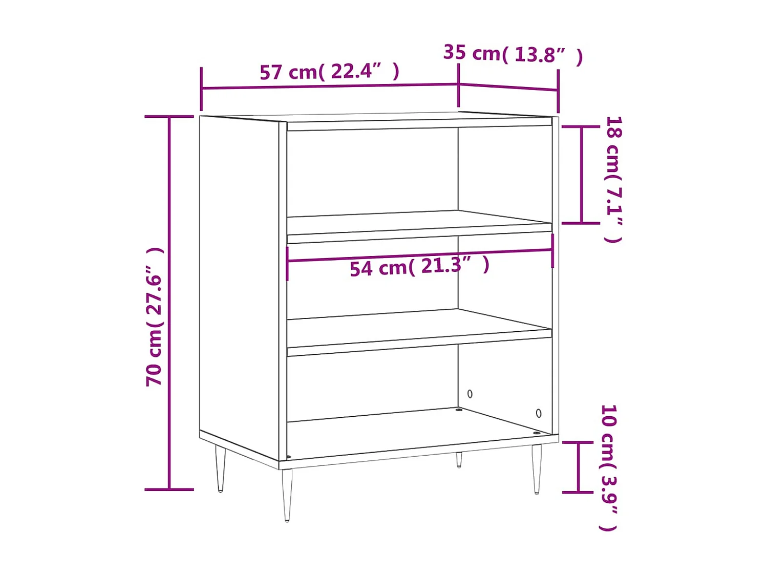Aparador buffet cómoda armario unidad de almacenamiento organizador cocina salón salón 57 x 35 x 70 cm madera contrachapada negra 02_0035956