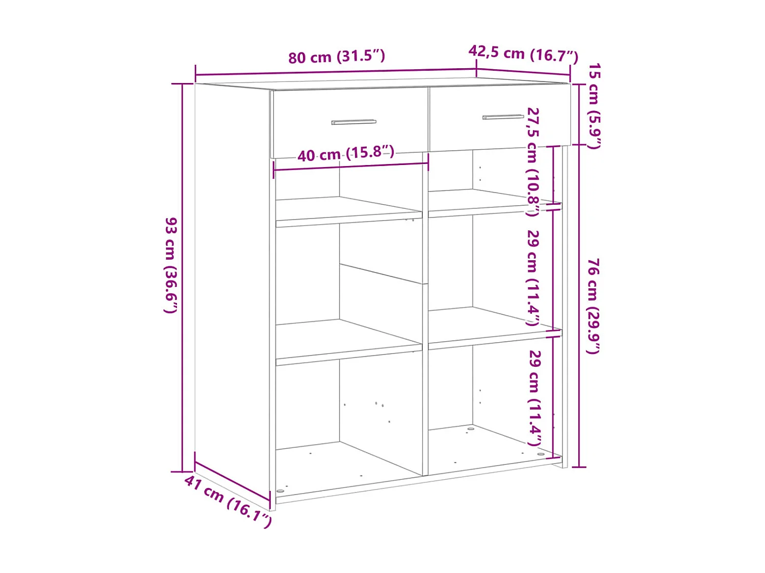 Aparador buffet cómoda armario unidad de almacenamiento organizador cocina salón salón Sonoma 80 x 42,5 x 93 cm madera contrachapada marrón 02_0031723