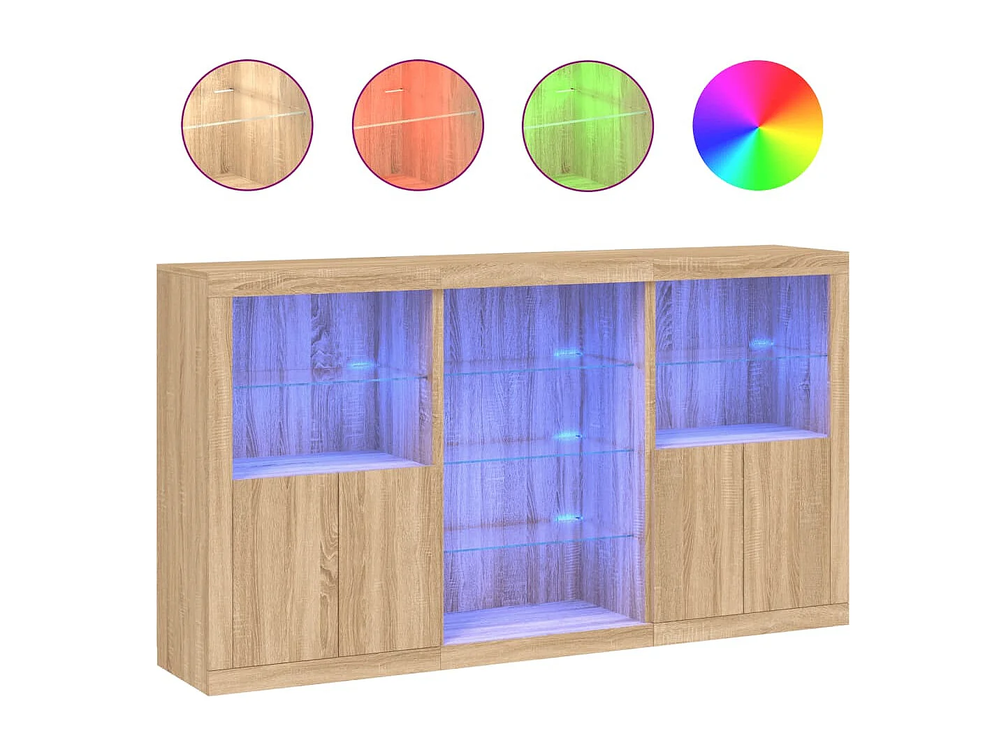 Buffet aparador cômoda armário organizador de unidade cozinha sala sala com luzes LED sonoma 181,5 x 37 x 100 cm marrom 02_0029947