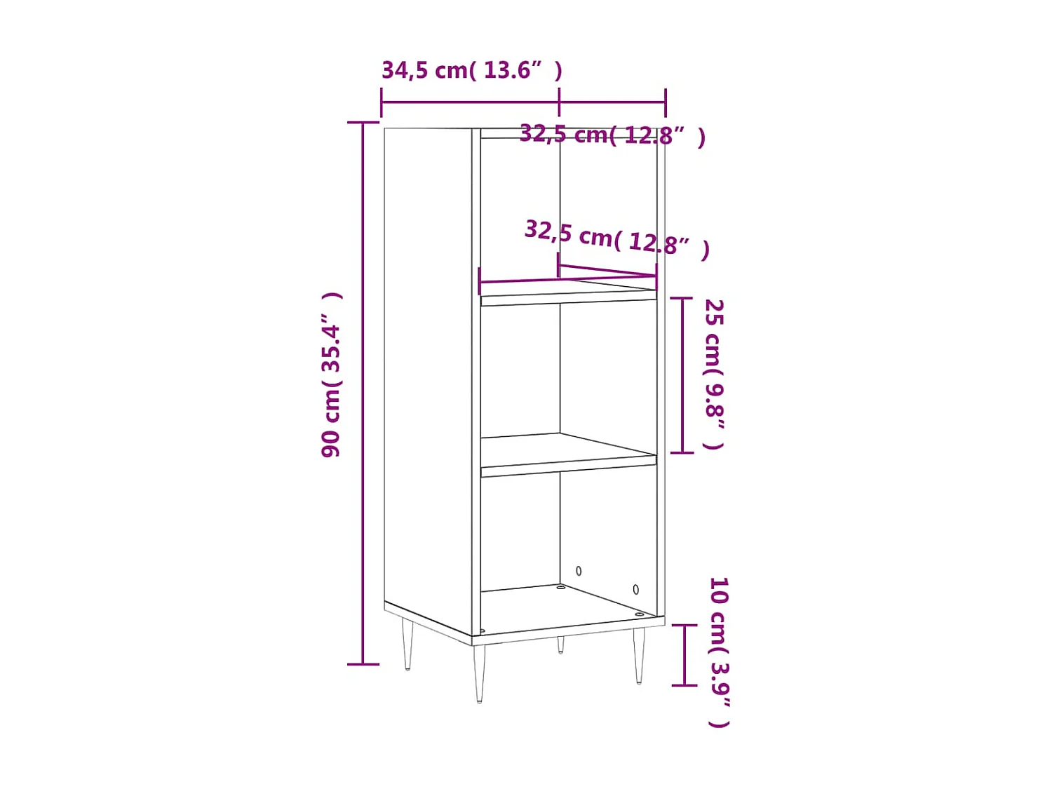 Credenza buffet cassettiera mobile contenitore organizer cucina soggiorno soggiorno 34,5 x 32,5 x 90 cm multistrato nero 02_0035867