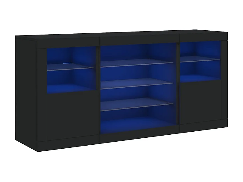 Aparador buffet cómoda armario mueble organizador cocina salón salón con luces LED 142,5 x 37 x 67 cm negro 02_0030014