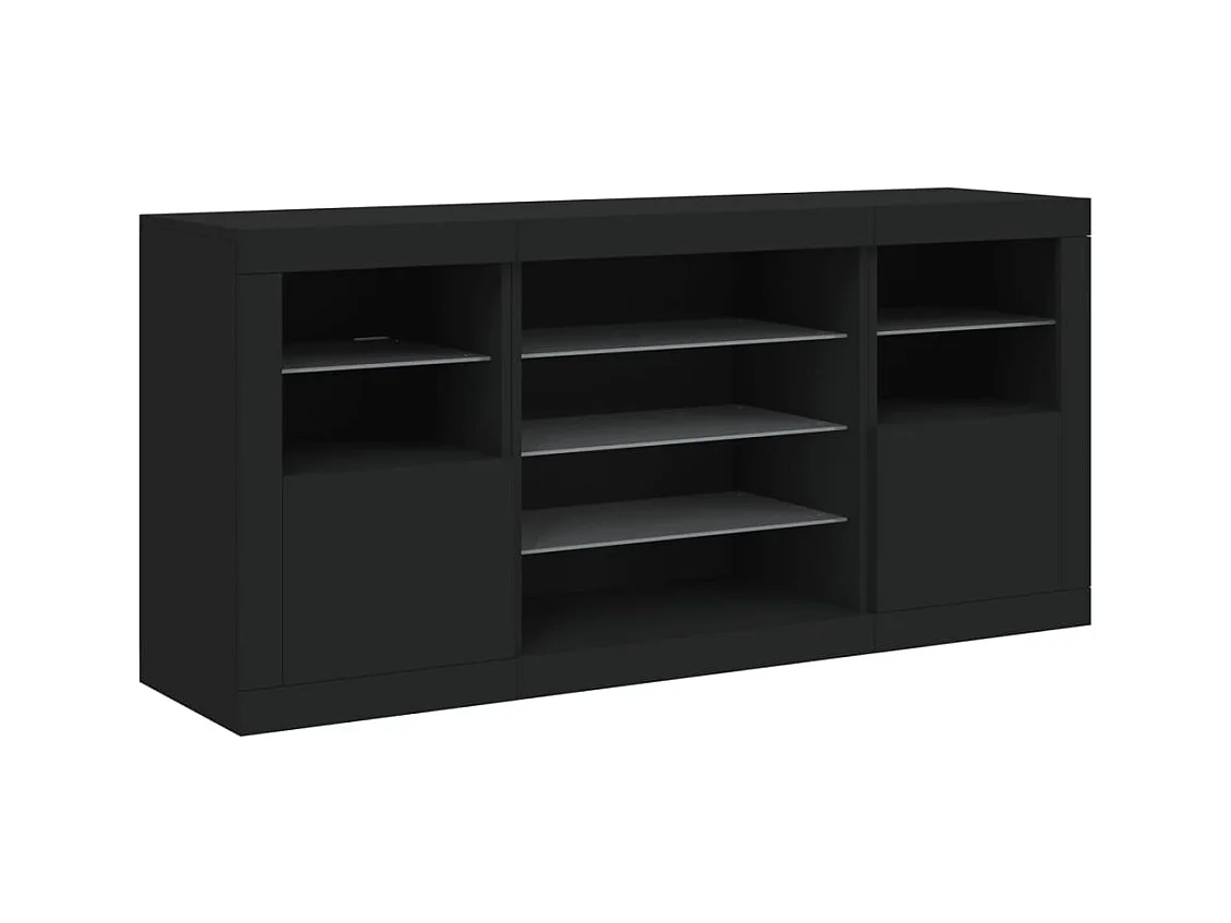 Aparador buffet cómoda armario mueble organizador cocina salón salón con luces LED 142,5 x 37 x 67 cm negro 02_0030014