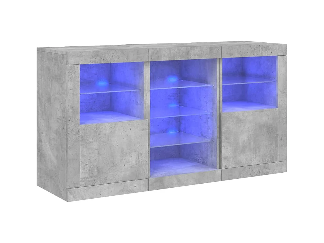 Aparador Cómoda Cómoda Armario Unidad de Almacenamiento Organizador Cocina Salón Salón con Luces LED 123 x 37 x 67 cm Gris 02_0029975