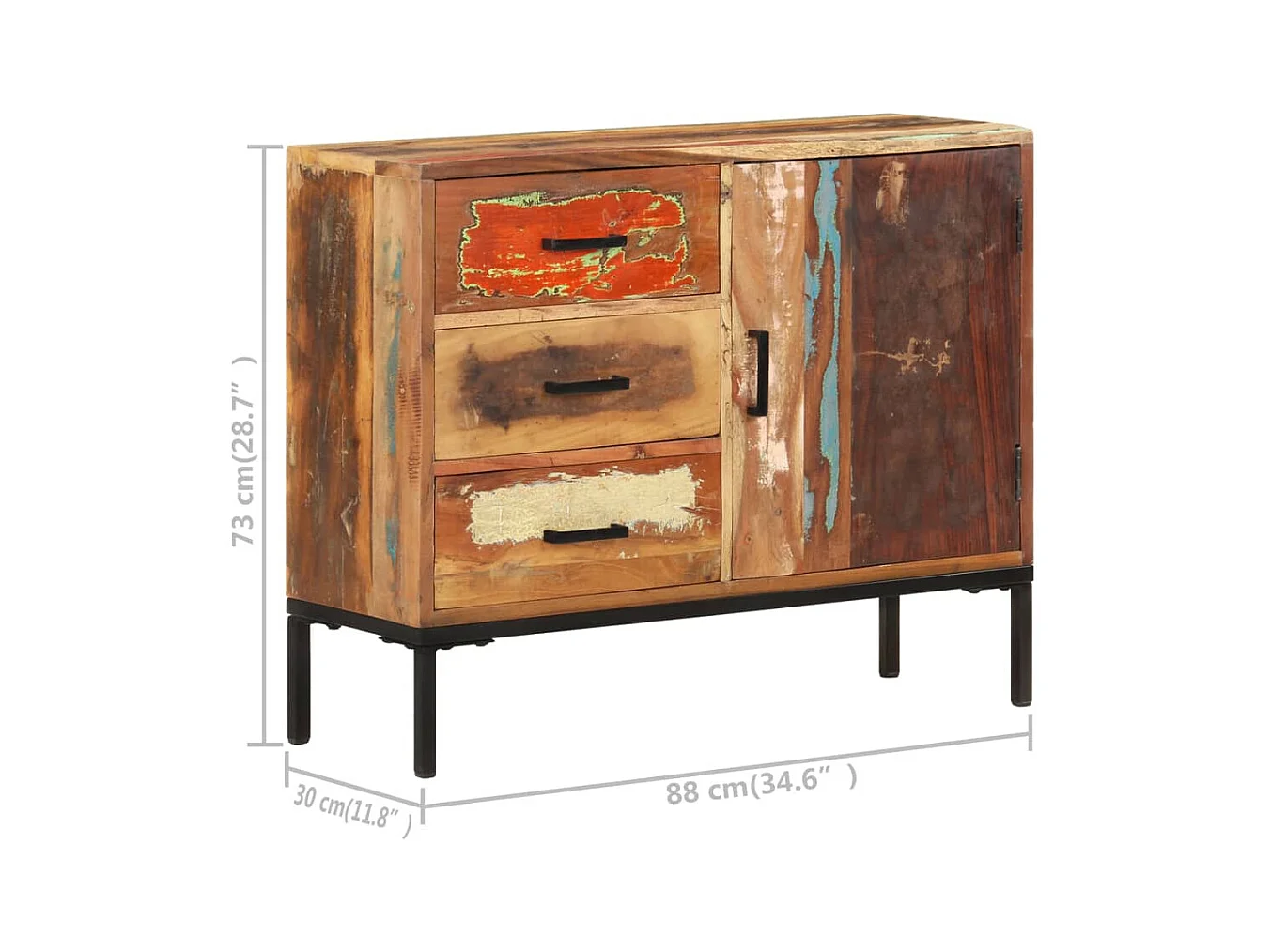 Aparador cómoda cómoda mueble mueble de almacenaje organizador cocina salón salón 88 x 30 x 73 cm madera maciza recuperada marrón 02_0029668