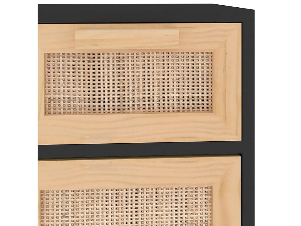 Aparador buffet cómoda mueble almacenaje organizador cocina salón salón 60 x 30 x 75 cm madera maciza de pino y ratán natural negro 02_0035971