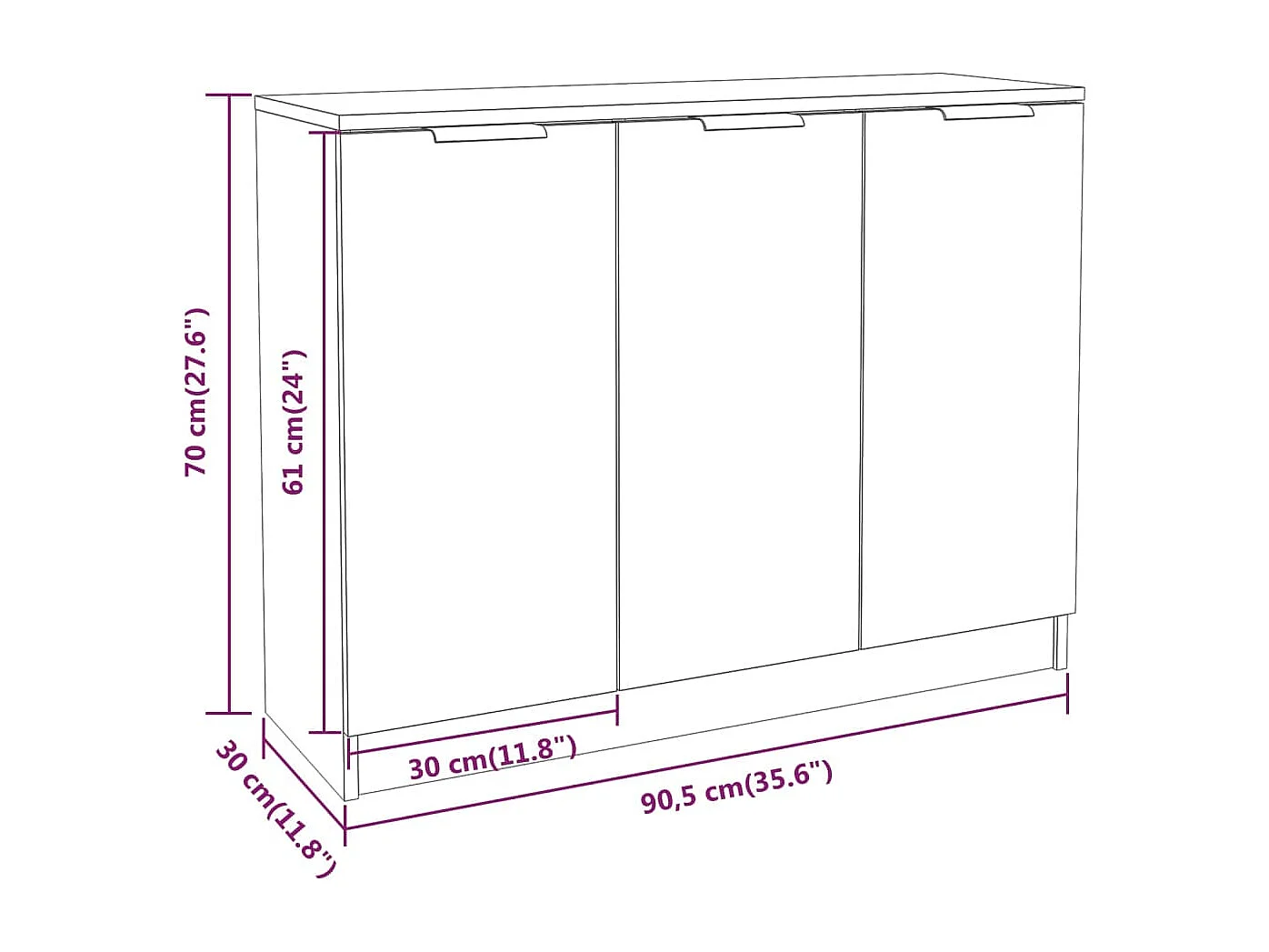 Credenza buffet cassettiera mobile contenitore organizer cucina soggiorno soggiorno 90,5 x 30 x 70 cm derivati ​​del legno bianco 02_0030527