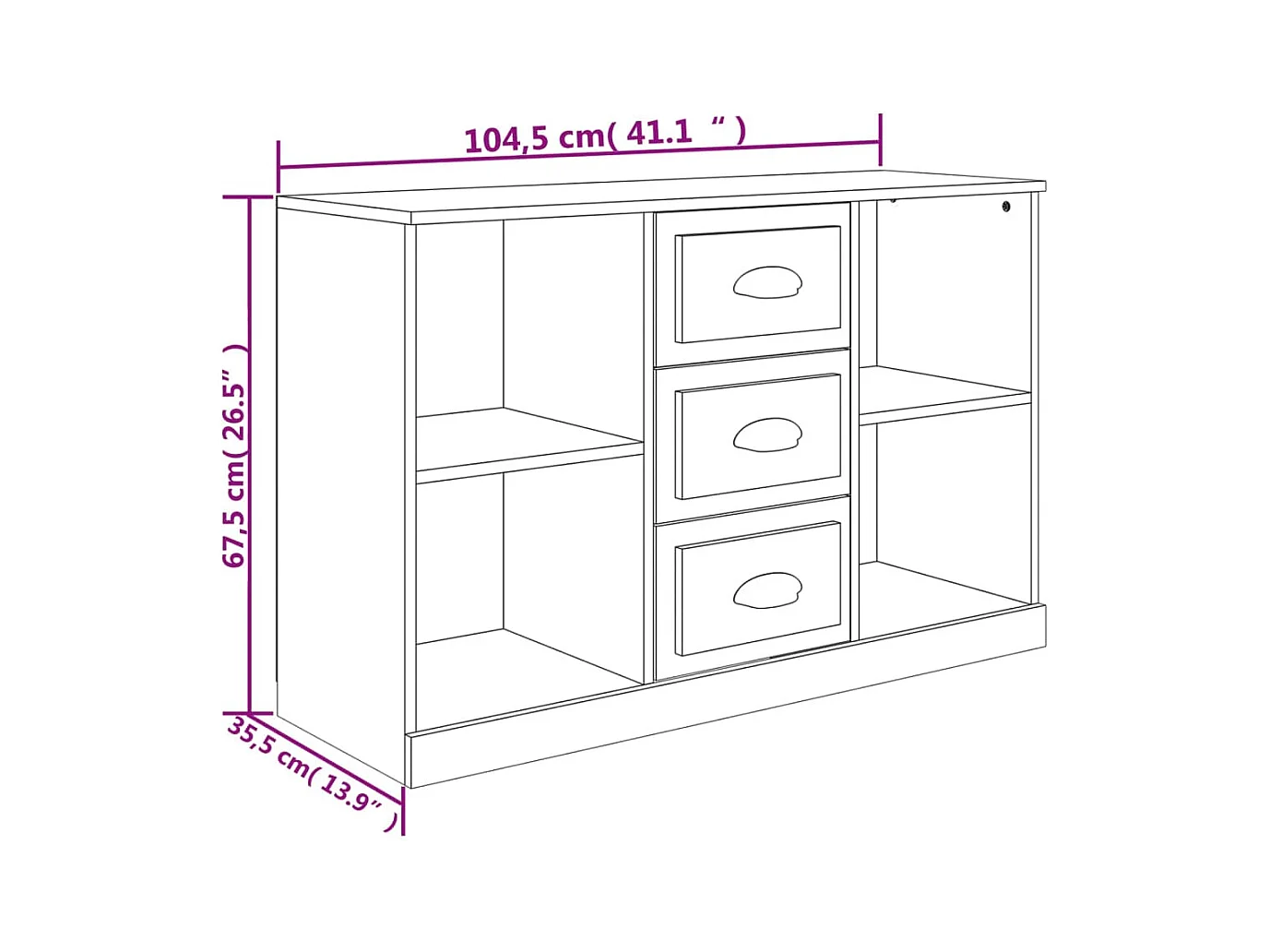 Credenza cassettiera cassettiera mobile contenitore organizer cucina soggiorno soggiorno 104,5 x 35,5 x 67,5 cm derivati ​​del legno bianco 02_0030183